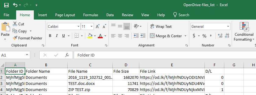Files List For reference, a list of files can be downloaded in CSV format. The list shows the file names, folder names and share links for the files.