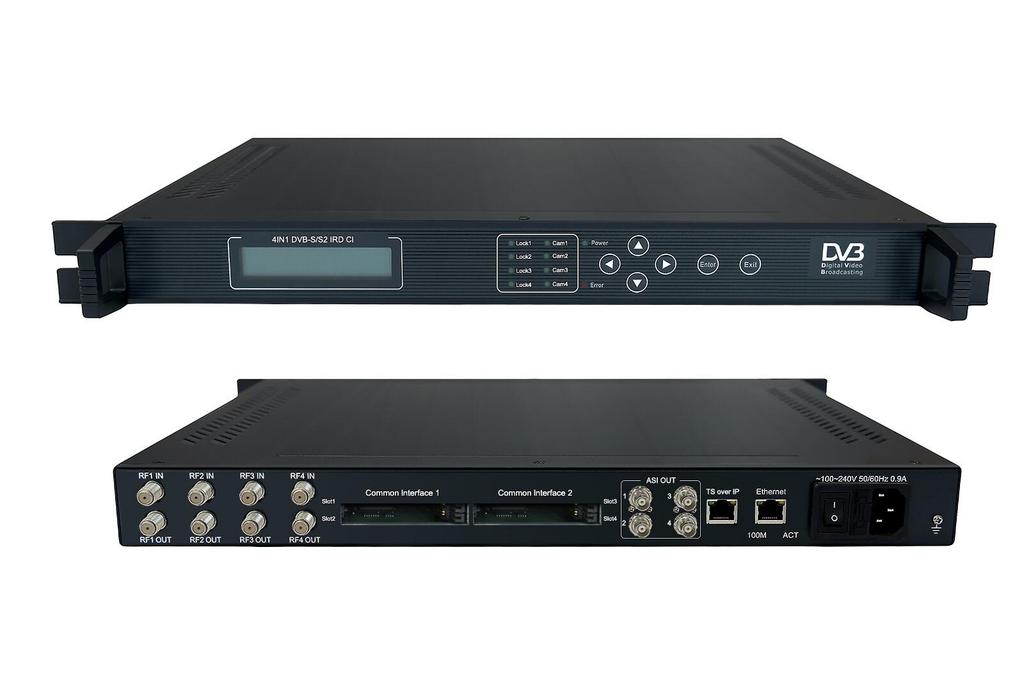 2 Overview 2.1 Function and Application DVB-S/S2 4-channle IRD with CI supports 4xDVB-S/S2 RF input. It has 4 CI interfaces and supports multi-type of CAM cards.