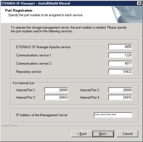 10. Specify the port number for the services in the Port Registration page. Port number The default values are displayed. If necessary, enter alternative port numbers suitable for your environment.