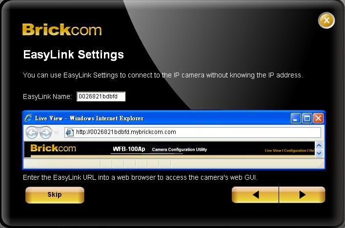 F. If the camera supports the EasyLink TM function, the following page will be displayed. Otherwise, this page will not be shown. *If desired, click <Skip> to skip this setting.