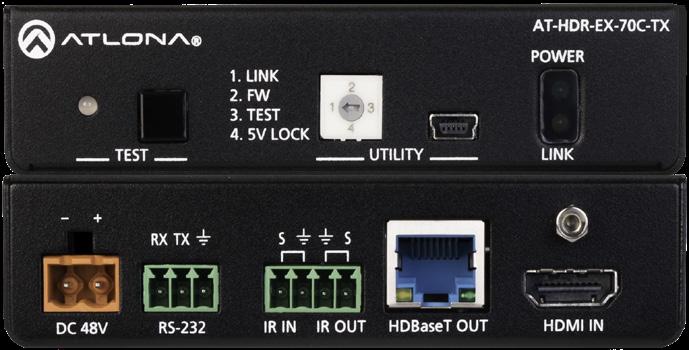 The HDR-EX-70C-KIT provides transmission of HDMI, as well as bidirectional IR and R-232 control signals up to 230 feet (70 meters) for 1080p video, and up to 130 feet (40 meters) for 4K HDR over