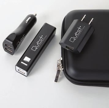 00 GP7381 PC5208 + AC821 + P54. Slim faux leather 2,500mAh power bank w/ pull out cable and dual port car charger tech gift set. Packaged in a nice zipper case.