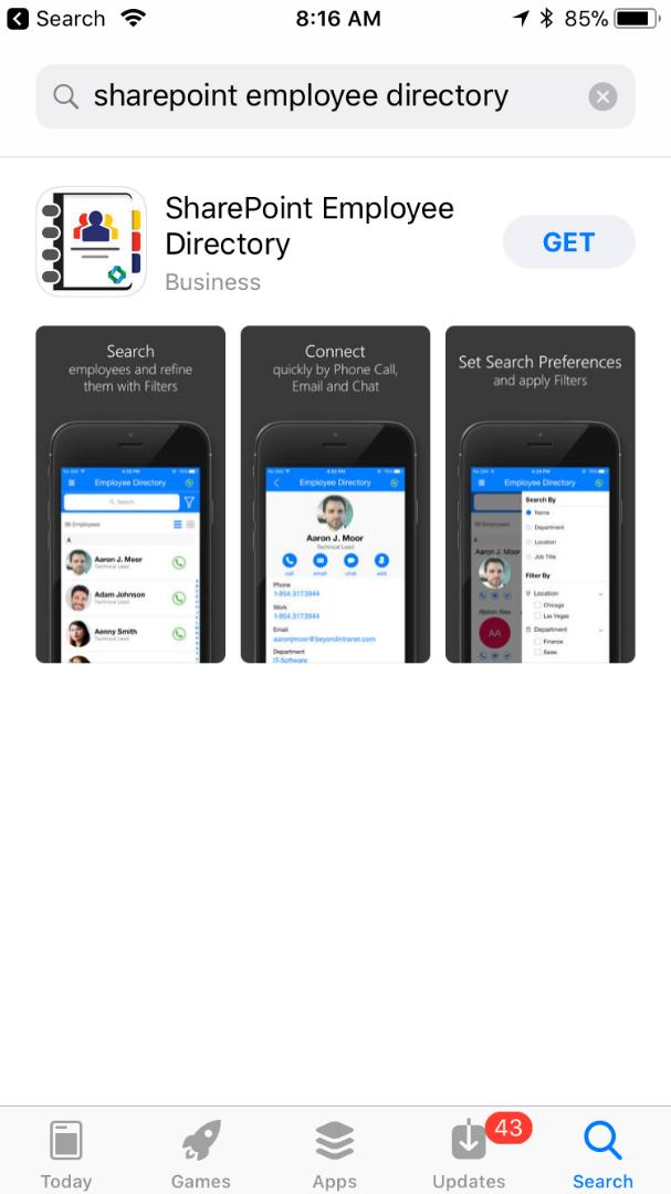 7.2 Installation and Login Employee Directory mobile application is easily available for anyone to download from Google play store in android devices and Apple itunes store on iphone.