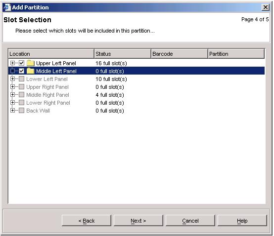 10.In the Slot Selection window, select which slots you want in your partition.