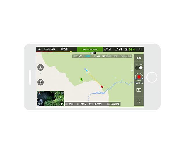 LIVE GPS To ensure you never lose track of your flight, the Phantom 3 sends its position to a live GPS map on your mobile device.