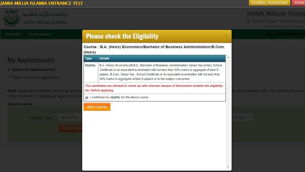Check the eligibility and in case you are eligible for the course click the checkbox