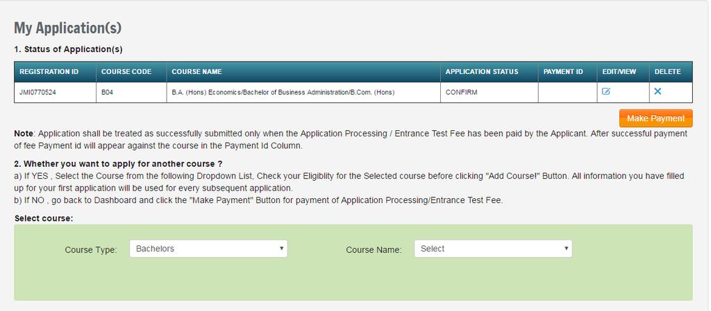 Now Click on Payment to make payment and if you want to apply