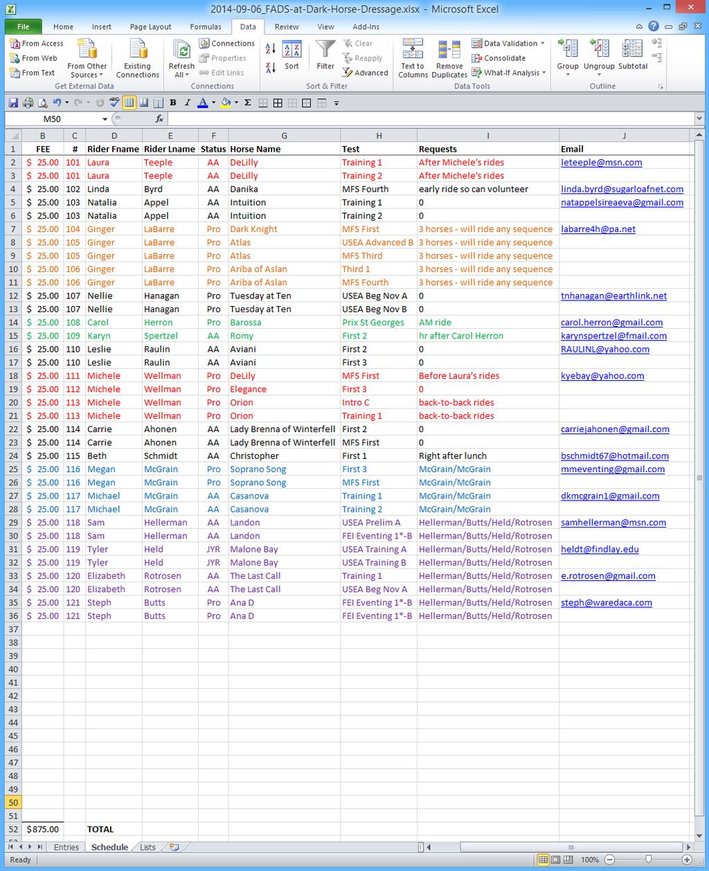 2. You now have a copy of the ❶ Entries spreadsheet that is named ❷ Schedule.