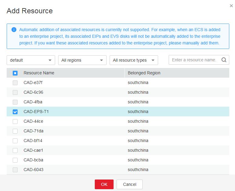 On the Resources tab page, set Resource Type to AAD-aadinstance and click Add. 2. In the Add Resource dialog box, select the project, region, and resource type.