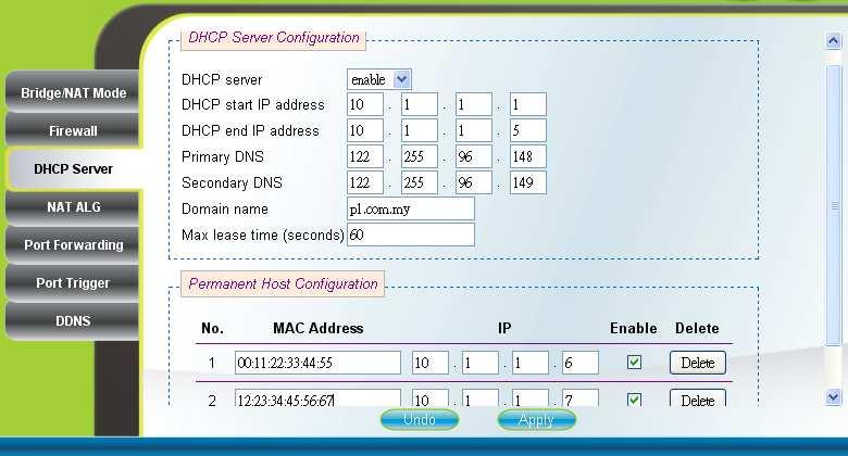 2.11. DHCP Server Networking DHCP Server DHCP server will automatically start up when the CPE is powered on if DHCP server is enabled.