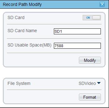 6 Configuring the Recording Function 6.3 Configuring the SD Card Recording Procedure Step 1 Choose Local Record > Record Directory. Step 2 Click Modify.