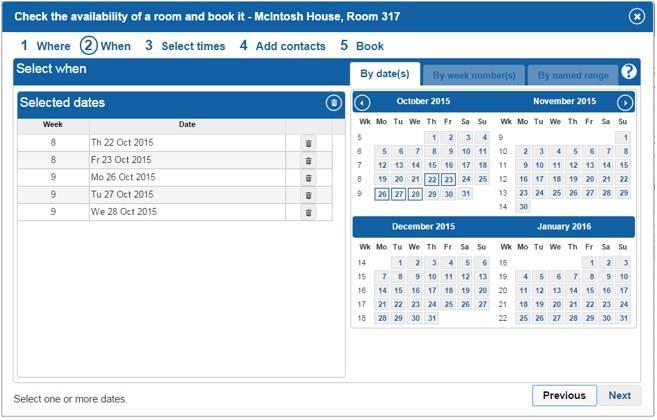 Note If you want to book a room more than once on the same day select the day a number of times, you will then have the opportunity to select different times in the next step (subject to any booking