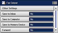 You see this screen: Output Settings - Fax 8. Select any of the settings for saving, forwarding, and printing faxes.