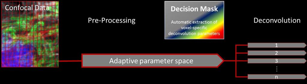 LIGHTNING - Adaptive Deconvolution The LIGHTNING deconvolution approach is based on a completely new adaptive method, which reads out local image properties during image acquisition (pre-processing)