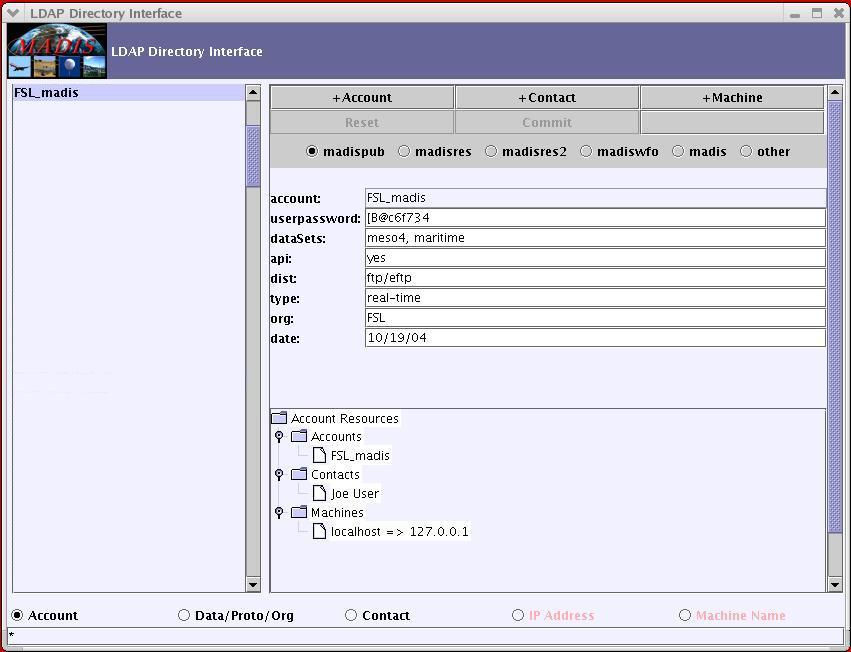 Fig. 3. User Directory Interface 5. CONCLUDING REMARKS FSL's Central Facility will provide support for the ever-increasing MADIS data processing, ingest, and distribution.