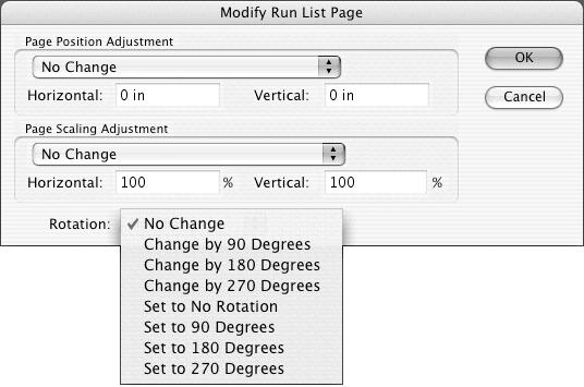 Rotation 131 Rotation You can rotate run list pages in 90-degree increments.