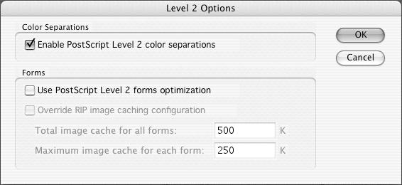 158 Module 9 Printing Level 2 Options Overview Color Separations Level 2 Options work with the selected output device to: Enable PostScript Level 2 color separations Enable PostScript Level 2 forms