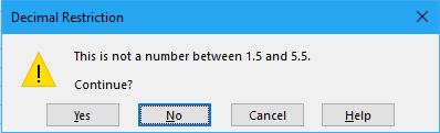 Use the criteria below. (In Excel, you will need to allow decimals.) Minimum number 1.5 Maximum number 5.