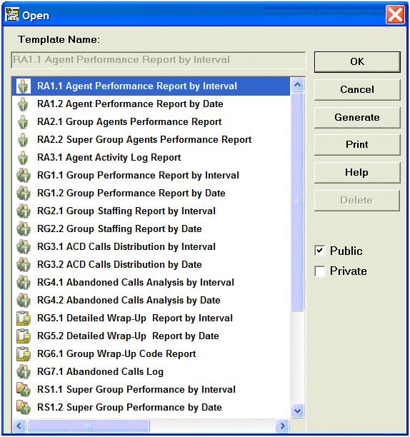 Chapter 3: Analyzing Trends Step 3 Select the Public check box, or the Private check box, or both to display the desired templates. Step 4 Select the report to open, and click OK.