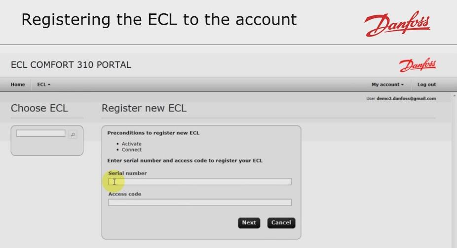 5 Register your ECL controller(s) to the account Go to the Register