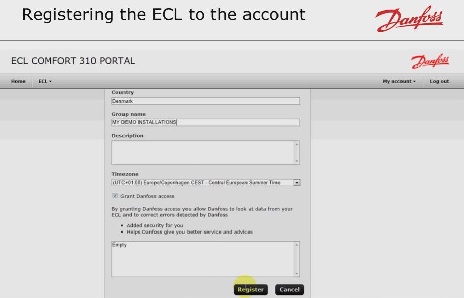 You can select which application example fits the installation the best and also add a description about the ECL Comfort 310 controller.