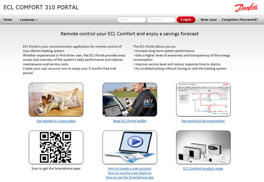 5.0 Working with the ECL Portal 5.1 Internet address Open your Internet browser and go to http://ecl.portal.danfoss.com/ 5.