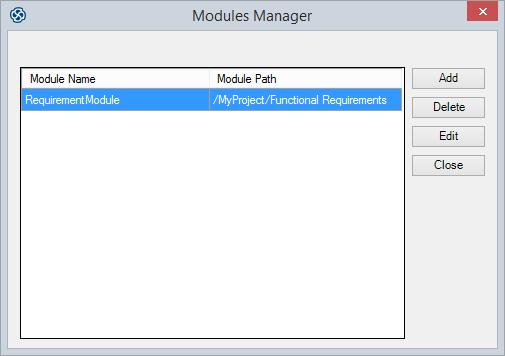 6 Click on the Save button. The 'Module Manager' dialog redisplays, showing the newly-created module link.