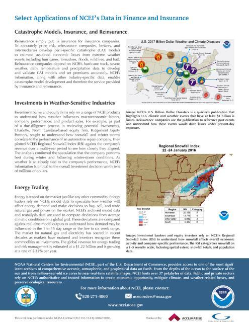 Example - Value of NCEI CWC Information Finance & Insurance - Sector Informational Sheet At a Glance NOAA National Centers for Environmental Information (NCEI) offers relevant climate and weather