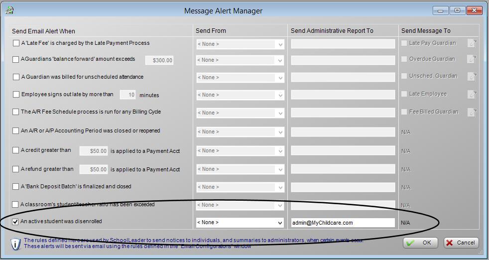 Updated Message Alerts added for Dis-enrollment & No-Billing The Message & Alert Manager is a powerful tool to help you and your administrative staff stay on top of rapidly changing events at your