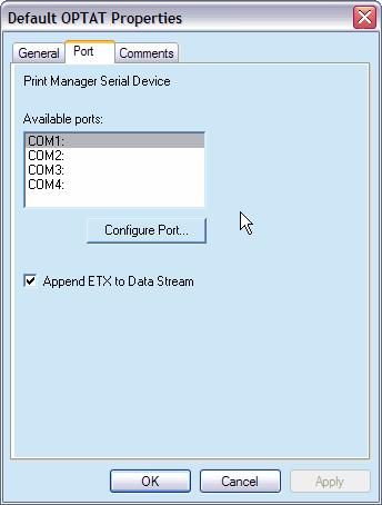 Windows 2000 and Windows XP 5. Under Available ports, select the appropriate COM port for the ticket printer connection. In this example, it is COM1. Click Configure Port.