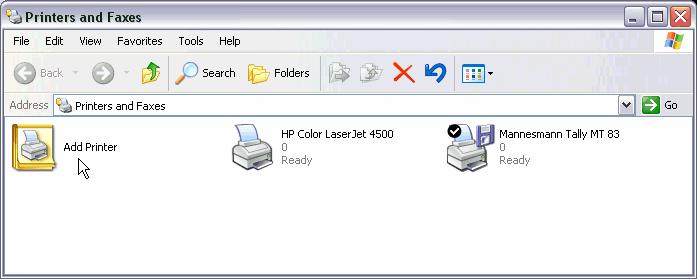5. Double-click the Add Printer icon to display the Add Printer Wizard. 6. Click Next. 7. Select Local printer attached to this computer or A network printer, and click Next.