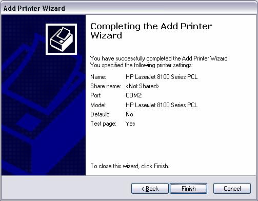 14. The Completing the Add Printer Wizard window displays.