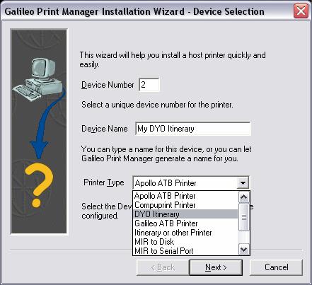 4. The Device Selection dialog box displays. c. Type the appropriate device number (typically 2) in the Device Number field.