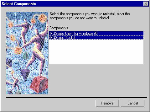The Add/Remove Programs Properties dialog box displays. 3. Select MQSeries Client from the software list. 4.