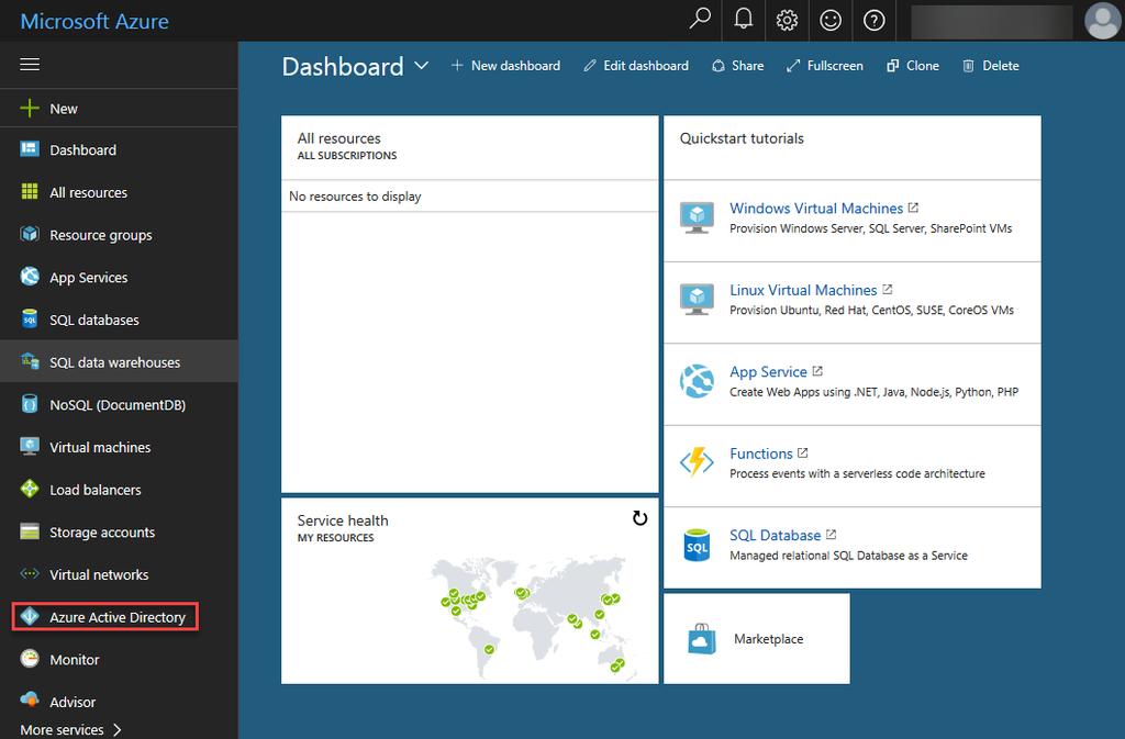 2. From the Dashboard select Azure Active