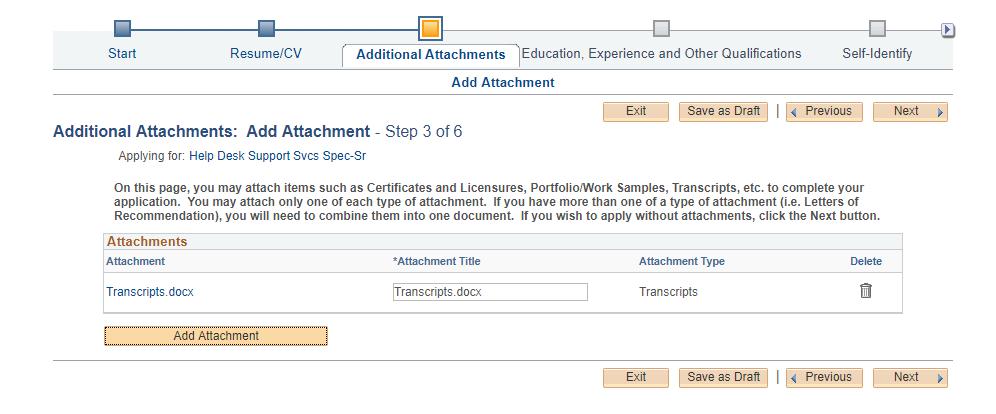 ADDITIONAL ATTACHMENTS After you have attached the documents you want to include, click