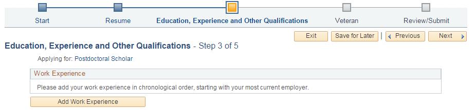 EDUCATION, EXPERIENCE AND OTHER QUALIFICATIONS You are now on step 4 of