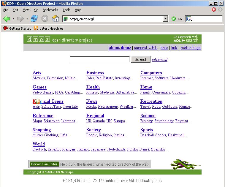 6 2 Viewing pages Press Enter. Figure 2-6 A hyperlink Here is the home page of Open Directory Project, a large humanedited directory of the Web.