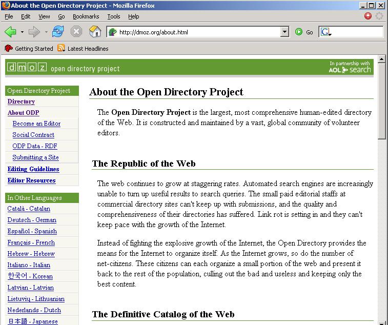 2 Viewing pages Figure 2-7 Now the URL of this page is http://dmoz.org/about.html A hyperlink hides the URL of a page. When the hyperlink was clicked, the URL behind it was passed to the browser.