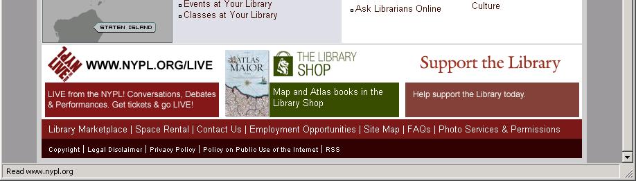 3 Web page and website Figure 3-2 A link to another web page. A scrollbar Here we see the so-called home page of the New York Public Library. On the page there are hyperlinks to other pages.