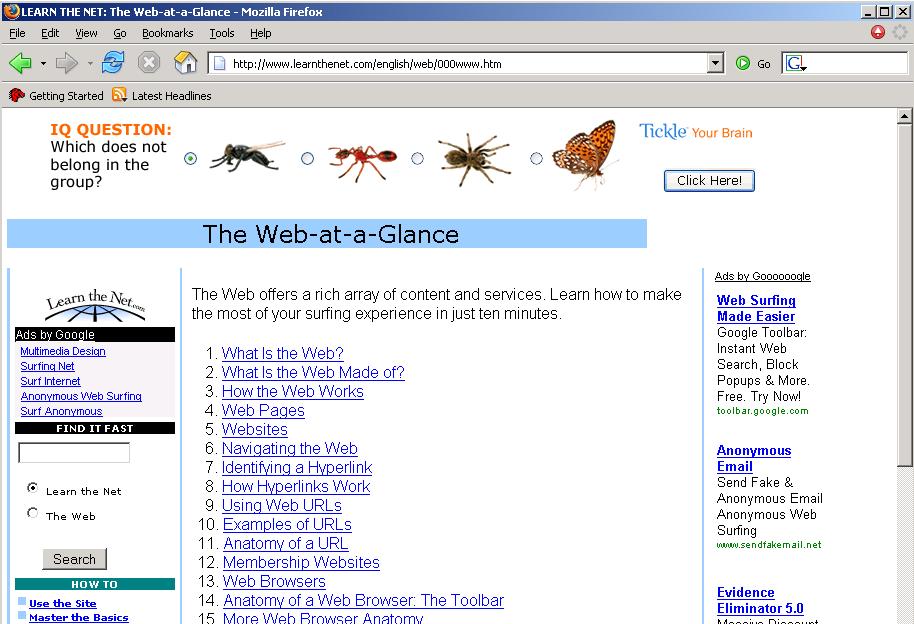 7 How to continue Figure7-2 These are ads and toys. The real stuff is here in the middle of the page. Here is a page where you can find links to different topics about the Web and browsers.