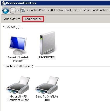 your printer listed under Printer and Faxes, click on Add a Printer on top left.