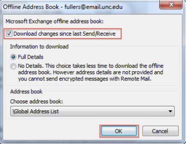 Book. In the Offline Address Book dialog box, make sure that the Download