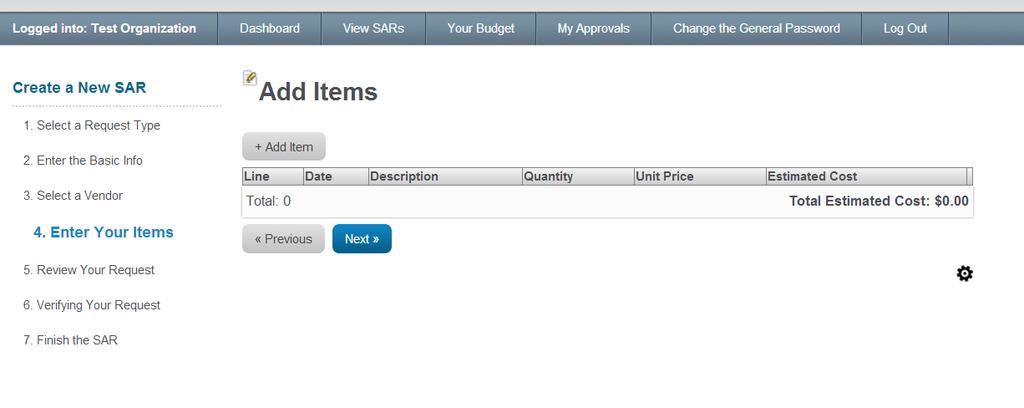 Step 7: Once you have selected a vendor you will be able to add the items you wish to purchase.