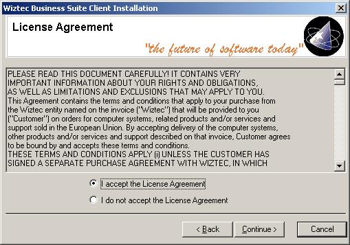 6. Click on I accept the License Agreement