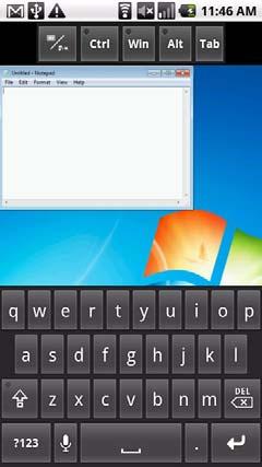 42 Chapter 3 Using the PocketCloud Keyboard Tapping the Keyboard icon on the PocketCloud Application Menu activates the keyboard (along with Function, Ctrl, Win, Alt, and Tab keys on the top of the
