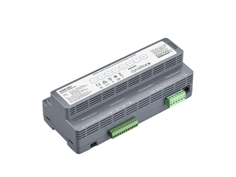 Four 10A circuit breakers protect 8 channels rated at 10A each for controlling dimmable loads.