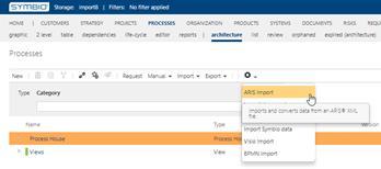 2 Import AML data When previous steps are completed, Symbio is ready to import data from ARIS.