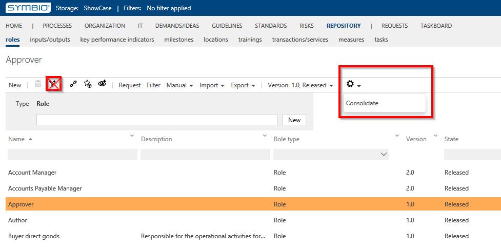 Symbio Manual - Administrator Role 81 8 Administration within the database Within the database, the administrator has specific functions to manage the contents of the database. 8.1 Import Data in Symbio In the architecture view of the process house, there is an additional function for the administrator to import data.