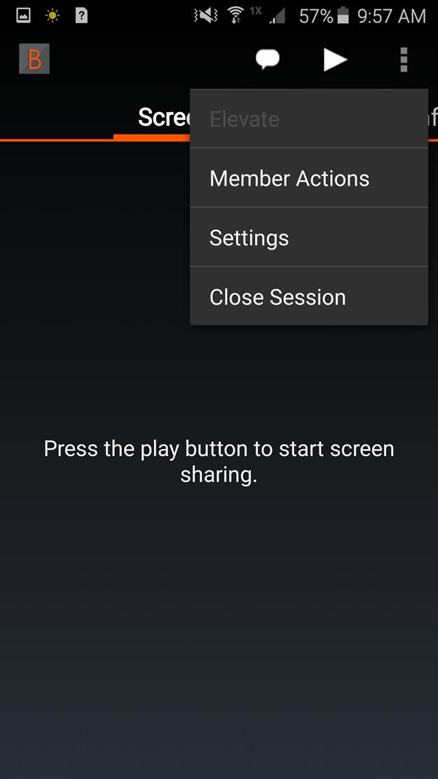 Close the Session in the Android Access Console To exit a session, touch Close Session from the Menu button.you will have one or more options for exiting the session.